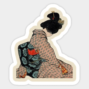 Japanese lady with blue and black obi - Vintage Ukiyo-e Art Sticker